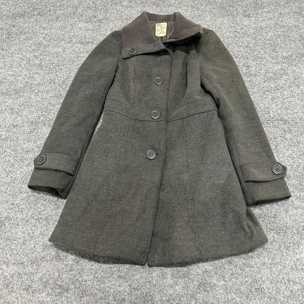 Tulle Pea Coat Womens Size M Charcoal Gray Viscose Blend Button Front